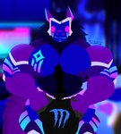 anthro big_muscles hairy huge_muscles hyper hyper_muscles machine male muscular solo big_neon_dragon protogen hi_res