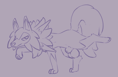 animal_genitalia balls digitigrade feral genitals looking_at_viewer male presenting_balls presenting_sheath quadruped raised_leg sheath snout solo sarek_aran_desian nintendo pokemon generation_7_pokemon lycanroc midday_lycanroc pokemon_(species)