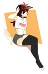 4_toes 5_fingers anthro bottomwear breasts brown_hair clothed clothing crop_top eyebrows eyelashes eyes_closed feet female fingers hair hindpaw paws shirt shorts simple_background solo toes topwear wolflady danika_(wolflady) canid canine canis domestic_dog mammal digital_media_(artwork)