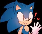 anthro blue_body blue_fur clothing exclamation_point fur gesture gloves green_eyes handwear heart_symbol male simple_background smile solo transparent_background waving spacecolonie sega sonic_the_hedgehog_(series) sonic_the_hedgehog eulipotyphlan hedgehog mammal 2014 alpha_channel low_res