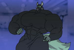 abs anthro big_bulge big_muscles big_pecs black_clothing bulge claws clothing ear_tuft expansion fur gas_mask genital_expansion genitals green_body green_eyes green_fur growth huge_muscles huge_pecs hyper hyper_muscles looking_pleasured male mask multicolored_body multicolored_fur muscle_growth muscular muscular_anthro muscular_arms muscular_male muscular_thighs nipple_outline pecs penis penis_expansion solo throbbing throbbing_penis tight_clothing tuft parttimeyeen_(artist) tox_(parttimeyeen) unknown_species animated no_sound short_playtime webm