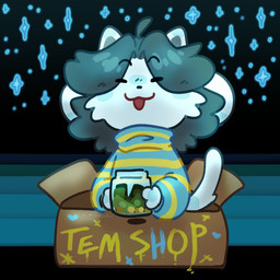 anthro black_sky box cardboard cardboard_box clothing container eyebrows female fur grey_hair hair in_box in_container jar money open_mouth pattern_clothing pattern_shirt pattern_topwear shirt sky solo star striped_clothing striped_shirt striped_topwear stripes tail text topwear white_body white_fur c0rpses0ul undertale undertale_(series) temmie_(undertale) canid canine felid feline mammal tem 1:1 2025 artist_name english_text sketch