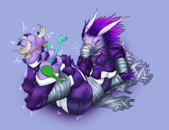 4_toes anthro arm_feathers arm_tuft armor arms_tied bdsm bondage bound brush claws clothed clothed_anthro clothed_male clothing covered_mouth dewclaw digitigrade duct_tape eyes_closed feather_hair feathered_crest feathers feet foot_fetish gag hairbrush hands_behind_back head_crest legs_tied legs_together loose_feather male male_anthro muzzle_(object) muzzled pipe_cleaner pseudo_hair restrained_by_tape tape tape_bondage tape_gag tape_muzzle taped_arms taped_legs taped_mouth tickle_fetish tickle_torture tickling toe_claws toes toothbrush tuft pictiverpa halo_(series) microsoft xbox_game_studios alien avian kig-yar scalie t'vaoan colored hi_res