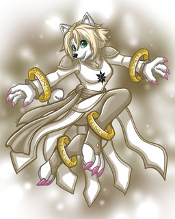 armor blonde_hair claws clothing female flying fur hair ring tail white_body white_fur emily_camissa bandai_namco digimon fakemon misaki_fuko canid canine digimon_(species) inusenshimon mammal x-digimon 4:5 absurd_res hi_res