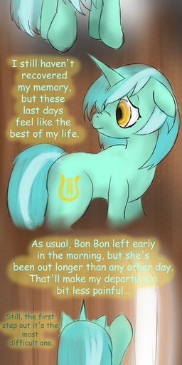 cutie_mark female feral gift horn lyre musical_instrument plucked_string_instrument quadruped string_instrument tail text gunslingerpen friendship_is_magic hasbro my_little_pony mythology bonbon_(mlp) lyra_heartstrings_(mlp) earth_pony equid equine horse mammal mythological_creature mythological_equine pony unicorn absurd_res comic english_text hi_res long_image tall_image