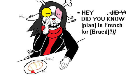 anthro antlers bread clothing female food fusion heterochromatic_glasses horn red_nose solo suit_jacket sweater text topwear turtleneck anonymous_artist deltarune undertale_(series) fan_character noelle_holiday spamelle spamton_g._spamton deer mammal new_world_deer reindeer english_text
