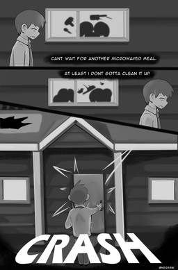 building clothed clothing detailed_background dialogue door eyes_closed hair house male mouth_closed necktie not_furry outside side_view solo standing text topwear nebssik league_of_legends riot_games tencent poppy_(lol) human mammal absurd_res comic english_text greyscale hi_res monochrome