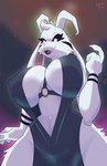 2022 absurd_res alternative_fashion anthro asriel_dreemurr_(god_form) big_breasts black_sclera boss_monster_(undertale) bovid breasts caprine chest_harness clothed clothing crossgender dress female floppy_ears fur goat goth harness hi_res horn long_ears low-angle_view mammal mtf_crossgender nipple_outline open_mouth plunging_neckline snappygrey solo undertale undertale_(series) white_body white_eyes white_fur