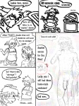 3:4 anthro black_and_white buwaro_elexion clothed clothing comic demon dialogue duo english_text female flaccid foreskin genitals humanoid_genitalia humanoid_penis jakkai male monochrome penis rhea_snaketail simple_background slightly_damned tail text white_background yellowpower