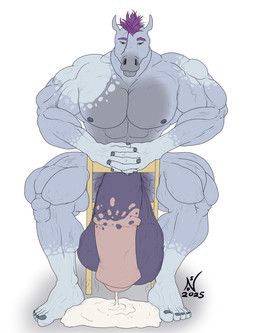 animal_genitalia animal_penis anthro balls big_balls big_muscles big_penis black_balls black_nipples black_penis blue_body blue_fur bodily_fluids braided_hair chair cum equine_genitalia equine_penis feet flaccid foreskin fur furniture genital_fluids genitals green_eyes hair huge_balls huge_muscles huge_penis humanoid_feet hyper hyper_balls hyper_genitalia hyper_penis leaking_cum male markings muscular muscular_male nipple_piercing nipples penis piercing pink_penis plantigrade purple_hair saggy_balls sitting solo spots spotted_markings nostracon max_(nostracon) equid equine horse mammal 2025 hi_res signature