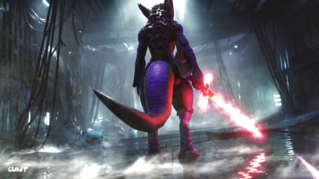 anthro atmospheric backlighting big_ears butt cable claws crossguard_lightsaber dark detailed_background digitigrade energy_sword energy_weapon fog folded_wings glistening glowing glowing_weapon holding_lightsaber holding_melee_weapon holding_object holding_sword holding_weapon light light_beam lightsaber long_tail looking_away machine male melee_weapon muscular muscular_male nude photorealism puddle purple_body purple_scales realistic rear_view red_lightsaber reflection rim_lighting scales science_fiction shadow smoke solo standing stormtrooper sword tail thick_tail volumetric_lighting water water_reflection weapon wet_floor wings wire cloutboixd capcom european_mythology monster_hunter mythology star_wars dragon flying_wyvern mythological_creature mythological_scalie nargacuga scalie western_dragon wyvern 16:9 3d_(artwork) 4k absurd_res blender_(artwork) digital_media_(artwork) hi_res lighting widescreen