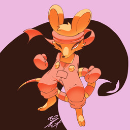 accessory anthro boxing_gloves clothing female floating_hands fur hairless_tail handwear headband one_eye_closed orange_body orange_eyes orange_fur orange_headband overalls rat_tail solo tail lewdicidemouse deltarune undertale_(series) orange_(deltarune) darkner mammal mouse murid murine rodent absurd_res hi_res