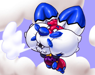 anthro blue_eyebrows blue_nose bow_tie chin_tuft clothed clothed_anthro clothed_male clothing cloud cloud_emanata emanata eyebrows facial_tuft floating hand_on_own_head head_inflation head_tuft heart_pattern inflation male purple_eyes purple_sky sky sky_background solo tuft white_head yellow_bow_tie captainethanfoxtail canid canine fox mammal 2025 digital_media_(artwork)