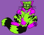 after_transformation anthro breasts busty_feral collar eyes_closed eyewear female female_feral feral fur glasses green_body green_fur nipples open_mouth pawpads paws solo spread_legs spreading transformation whiskers sqrkyclaws domestic_cat felid feline felis mammal hi_res trans_(lore) trans_man_(lore)