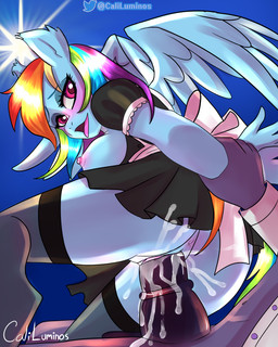 animal_genitalia animal_penis anthro anthro_penetrated anthrofied anus blue_wings breasts clothing duo equine_genitalia equine_penis erect_nipples eyelashes female from_behind_position genitals hair maid_uniform male male/female medium_breasts multicolored_hair nipples penetration penile penile_penetration penis penis_in_vagina pink_eyes pink_nipples purple_eyes rainbow_hair sex sun text tongue twitter_handle twitter_logo uniform vaginal vaginal_penetration vulva white_text wings wrist_grab caliluminos friendship_is_magic hasbro my_little_pony mythology twitter rainbow_dash_(mlp) equid equine horse mammal mythological_creature mythological_equine pegasus pony 4:5 absurd_res artist_name hi_res