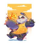anthro barefoot belly blush bracelet chibi cooking eyewear feet food fried_rice glasses jewelry kitchen_utensils ladle male overweight rice solo spiked_bracelet spikes tools wok duskglitch mihoyo zenless_zone_zero pan_yin_hu bear giant_panda mammal hi_res