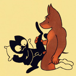 anal anal_penetration anthro anthro_on_anthro anthro_penetrated anthro_penetrating anthro_penetrating_anthro balls black_body black_fur brown_body brown_fur casual_sex clothing dialogue duo eyewear footwear fur genitals glasses looking_at_another male male/male male_penetrated male_penetrating male_penetrating_male mostly_nude muscular nude penetration penile penile_penetration penis penis_in_ass pillow sex short_tail simple_background smile socks tail talking_to_another text toony sound_warning vickydanne lewddevbitches_(va) canid canine canis domestic_cat domestic_dog felid feline felis mammal 1:1 2d_animation animated english_text frame_by_frame short_playtime sound voice_acted webm