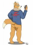 anthro bottomless butt clothed clothing fur jacket looking_back male orange_body orange_fur solo topwear baron_montesque nintendo star_fox fox_mccloud canid canine fox mammal 2020 hi_res