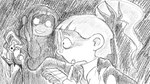 16:9 animal_crossing blouse clothing doll dragonweirdo duo eyewear female glasses hair hallucination hi_res human mammal mechanical_pencil monochrome nintendo notebook pencil_(object) ponytail topwear touching_hair touching_shoulder villager_(animal_crossing) widescreen