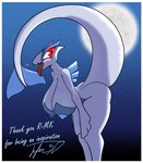 absurd_res anthro areola big_breasts blue_areola blue_nipples blush border breasts colored female generation_2_pokemon glowing glowing_eyes hanging_breasts heart_symbol hi_res huge_breasts legendary_pokemon lugia moon nintendo nipples pokemon pokemon_(species) pupils raised_tail red_eyes shaded slit_pupils smile solo tail text tongue tongue_out tyler_3d_(artist) white_border