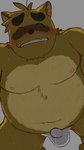 anthro balls belly blush bodily_fluids brown_body eyes_closed genitals kemono male moobs nipples overweight overweight_male penis simple_background solo sweat ero_gum morenatsu kounosuke_(morenatsu) canid canine mammal raccoon_dog tanuki 2021 9:16 hi_res