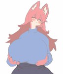 anthro big_breasts breast_play breasts clothing female fur hair hand_on_breast huge_breasts kemono red_body red_fur solo white_body white_fur utterangle unnamed_fox_(utterangle) canid canine fox mammal animated short_playtime