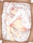 barefoot blush bottomless box breasts butt clothed clothing container curled_up feet female fetal_pose hair humanoid_feet in_box in_container lying on_side one_eye_closed open_clothing open_shirt open_topwear partially_clothed plantigrade red_eyes shirt solo topwear white_hair minato_yuu animal_humanoid cat_humanoid felid felid_humanoid feline feline_humanoid humanoid mammal mammal_humanoid 2019 hi_res