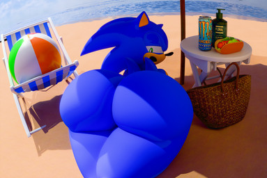 anthro ball basket beach beach_ball beach_chair big_butt butt butt_focus chilli_dog container femboy furniture huge_butt inflatable looking_back lotion lying male narrowed_eyes on_front open_mouth sea solo table thick_thighs water kirby_animatez monster_energy sega sonic_the_hedgehog_(series) sonic_the_hedgehog eulipotyphlan european_hedgehog hedgehog mammal 3d_(artwork) absurd_res digital_media_(artwork) hi_res