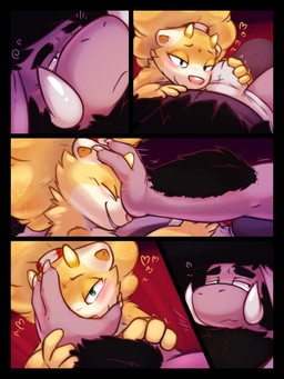 accessory anthro bed bedroom_eyes black_hair bulge_nuzzling duo fur furniture green_eyes hair hair_accessory hair_tie horn long_body long_hair male male/male narrowed_eyes overweight purple_body purple_fur seductive white_body white_fur yellow_body yellow_fur cha0sapien mythology hazel_(cha0sapien) vague_(cha0sapien) domestic_ferret dragon eastern_dragon elephantid hybrid mammal mammoth mustelid musteline mythological_creature mythological_scalie prehistoric_species proboscidean scalie true_musteline weasel 3:4 absurd_res comic hi_res
