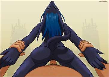 anthro anthro_penetrated anus biped blue_eyes blue_hair breasts butt cowgirl_position duo erection female female_on_human female_on_top female_penetrated first_person_view from_front_position genitals hair head_back human_on_anthro human_penetrating human_penetrating_anthro interspecies looking_at_viewer lying male male/female male_on_anthro male_on_bottom male_penetrating male_penetrating_female male_pov nude on_back on_bottom on_top penetrating_pov penetration penile penile_penetration penis penis_in_vagina pubes raised_tail restrained_arms reverse_cowgirl_position sex straddling tail vaginal vaginal_penetration vulva emikochan mythology dragon human mammal mythological_creature mythological_scalie scalie 2009