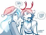 2018 absurd_res alternate_species anthro antlers bdsm bell bit_gag blush bridle canid canine canis chest_tuft christmas christmas_clothing christmas_headwear clothed clothing collar conditional_dnp database_error_(twokinds) dialogue dominant dominant_female duo english_text eye_contact female fur furrification gag gagged grin hair harness hat headgear headwear hi_res holidays horn human human_on_anthro humor interspecies keidran looking_at_another male male/female mammal petplay raine_silverlock roleplay santa_hat simple_background sketch smile smug speech_bubble submissive submissive_male text thought_bubble tom_fischbach topless tuft twokinds white_background white_hair wolf