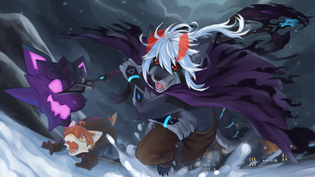 anthro axe black_nose blue_bottomwear blue_clothing blue_markings blue_pants blue_topwear bottomwear brown_bottomwear brown_cape brown_clothing brown_gloves brown_handwear brown_pants cape clothed clothing detailed_background fangs fur gloves grey_body grey_fur group hair handwear holding_axe holding_object looking_at_viewer male male_anthro markings mountain night open_mouth orange_eyes orange_hair outside pants purple_cape purple_clothing red_eyes red_tongue running snow teeth tongue topwear trio white_body white_fur white_hair yellow_body yellow_fur young young_anthro young_male kuttoyaki mythology canid canine dragon furred_dragon furred_scalie mammal mythological_creature mythological_scalie scalie 16:9 hi_res widescreen