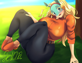 big_breasts black_bottomwear black_clothing black_pants blonde_hair blue_eyes body_focus bottomwear breasts butt butt_focus clothed clothing collared_shirt curvy_figure day dress_shirt female for_a_head grass hair huge_breasts long_hair looking_at_viewer nature orange_clothing orange_shirt orange_topwear outside pants plant reclining shirt sitting small_waist solo suggestive suggestive_pose thick_thighs thigh_focus tight_bottomwear tight_clothing tight_pants tight_shirt tight_topwear topwear tree wide_hips sencna_r18 my_hero_academia ippan_josei animal_head animal_humanoid humanoid quirked_human_(my_hero_academia) scalie scalie_humanoid hi_res signature