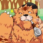 anthro biped black_nose clothing hat headgear headwear kemono outside overweight paws smoking solo unknown_artist ragnarok_online eddga felid mammal pantherine tiger 1:1 2006 digital_media_(artwork) low_res oekaki thumbnail