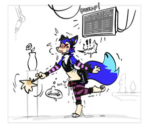 3_toes anthro barefoot blush bodily_fluids body_control body_takeover dipstick_tail feet genital_fluids male markings precum questionable_consent sex_toy solo tail tail_markings teasing text toes banderi english_text hi_res