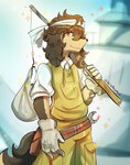 anthro belt brown_body brown_fur clothing floppy_ears fur gloves handwear kerchief male overalls solo tools wrench young ariaasimov cyberconnect2 fuga:_melodies_of_steel little_tail_bronx jin_macchiato canid canine caninu canis domestic_dog mammal 2024 colored digital_drawing_(artwork) digital_media_(artwork) hi_res