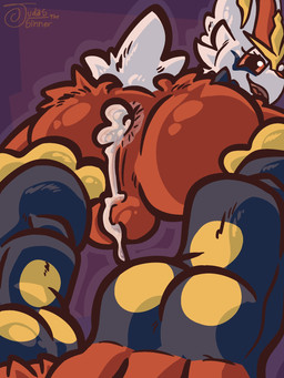 3_toes anthro anus balls big_butt big_ears bodily_fluids butt cum cum_drip cum_in_ass cum_inside cum_leaking_out cum_on_balls dripping eyelashes feet fluffy fluffy_butt fluffy_tail genital_fluids genitals glistening glistening_body glistening_butt glistening_genitalia grin hindpaw leaking_cum male pawpads paws pink_anus presenting presenting_anus presenting_hindquarters red_eyes simple_background smile smiling_at_viewer soles solo tail thick_eyelashes thick_thighs toes wide_hips judasthesinner nintendo pokemon cinderace generation_8_pokemon lagomorph leporid mammal pokemon_(species) 3:4 hi_res