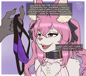 anthro bangs big_ears black_collar bodily_fluids body_worship bow_tie clothing collar dirty dirty_clothing dirty_socks dirty_talk dirty_underwear dominant dominant_anthro duo eyebrows faceless faceless_anthro faceless_character faceless_male fluffy_ears footwear fur gag_sequence hair humiliation jockstrap laundry male male/male musk musk_worship muzzle_(object) open_mouth pink_eyes pink_hair pink_nose ponytail smelly socks speech_bubble submissive submissive_anthro submissive_male sweat text training underwear white_body white_fur damienkamien trinity_the_bat bat mammal absurd_res english_text hi_res