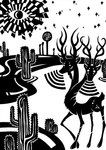 16_eyes 2_heads 2_horns 4_horns 8_eyes ambiguous_gender antlers bent_leg black_text cactus cloven_hooves desert disembodied_eyes feral fur hooves horn long_neck multi_eye multi_head multi_horn plant pupils quadruped road scut_tail short_tail silhouette simple_background sky solo sound_wave standing star starry_sky street_sign tail text white_background sunnyclockwork welcome_to_night_vale 2014 black_and_white character_request digital_drawing_(artwork) digital_media_(artwork) english_text hi_res monochrome