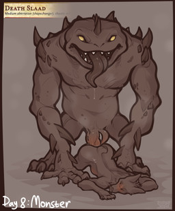 anal anal_penetration anthro ass_up bodily_fluids brown_penis brown_tongue butt claws duo erection fur genital_fluids genitals horn male male/male male_penetrated male_penetrating male_penetrating_male nude penetration penile penis red_penis sex simple_background tail text toe_claws tongue yellow_eyes clyde_wolf dungeons_and_dragons hasbro kinktober wizards_of_the_coast amphibian canid canine frog mammal monster slaad 5:6 absurd_res digital_media_(artwork) hi_res
