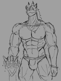 abs accessory anthro blush bracelet bulge chibi detailed_bulge duo ear_piercing ear_ring fangs horn jewelry male muscular necklace piercing pleading_eyes ring_piercing simple_background size_difference sparkles teeth litehase european_mythology mythology sev_(litehase) vash_(litehase) bovid caprine deer dragon mammal moschid musk_deer mythological_creature mythological_scalie scalie western_dragon greyscale monochrome sketch