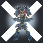 1:1 armor armwear belt blue_hair clothed clothing cosplay elbow_gloves female fingerless_gloves front_view fully_clothed generation_3_pokemon gloves hair handwear hitec human mammal metagross nintendo not_furry pigtails plate_armor pokemon pokemon_(species) red_eyes solo standing vambrace