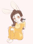 anthro breasts brown_hair duo eyebrows eyelashes female feral hair orange_eyes plantigrade sitting alasou alissa_(alasou) lagomorph leporid mammal rabbit 2021 digital_media_(artwork)