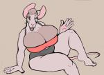 anthro big_breasts bikini breasts cleavage clothed clothing female huge_breasts one_eye_closed sitting slightly_chubby solo swimwear two-piece_swimsuit wink ritts pepper_ackerman mammal murid murine rat rodent