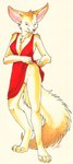 anthro barefoot big_ears biped claws clothed clothing feet female fur genitals natural_media no_underwear partially_clothed pussy simple_background solo tail toe_claws toes uaykan canid canine fox mammal 2008