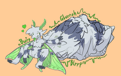 abdomen_vore anthro biped bone burping digestion heart_symbol open_mouth quadruped size_difference smaller_anthro smaller_pred solo text unusual_vore vore wings accadurosoce mythology muth_(accadurosoce) arthropod insect lepidopteran moth 2025 english_text hi_res