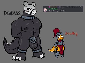 anthro armor balls bdsm blush blush_lines bodily_fluids bondage bone bound bulge chastity_cage chastity_device cuff_(restraint) duo gag gagged genital_fluids genitals knight leaking_precum male metal_cuffs muscular muscular_male nude penis precum restraints shitpost short_stack skull skull_head text warrior stockingmiami mythology deadass_(stockingmiami) lowkey_(stockingmiami) amphibian dragon mythological_creature mythological_scalie salamander scalie english_text meme