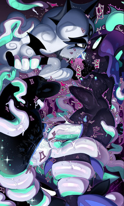 abdominal_bulge anal anal_penetration anthro anus black_body black_skin blue_eyes bodily_fluids breasts duo female french_kissing fucked_silly genital_fluids genitals grey_body grey_skin hair heart_symbol kissing looking_at_another looking_at_partner looking_up nipples penetration purple_hair restrained restrained_by_tentacles saliva_on_face sex split_form tentacle_sex tentacles vulva white_hair goatboydraws cookie_run black_pearl_cookie aquatic cookie_(cookie_run) merfolk absurd_res hi_res