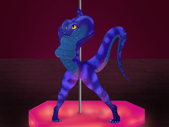 anthro breasts claws dancing female genitals non-mammal_breasts nude pole pole_dancing scales smile snake_hood solo stripper_pole tail thick_thighs vulva wolfbread andromeda_(wolfbread) cobra reptile scalie snake 4:3