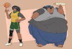 anthro athletic athletic_anthro athletic_female ball basketball_(ball) beanie before_and_after belly big_belly black_body black_fur bottomwear brace brown_body brown_fur chubby_cheeks claws clothed clothing double_chin fat_rolls female fit_to_fat fur hand_on_hip hat headgear headwear huge_belly loss_of_dexterity morbidly_obese morbidly_obese_anthro morbidly_obese_female obese obese_anthro obese_female overweight overweight_anthro overweight_female pants shirt solo spinning_ball sportswear sweatpants tank_top thick_thighs toe_claws topwear weight_gain wide_hips crustypelican3 rosie_(crustypelican3) canid canine canis domestic_dog mammal mastiff molosser rottweiler hi_res sequence